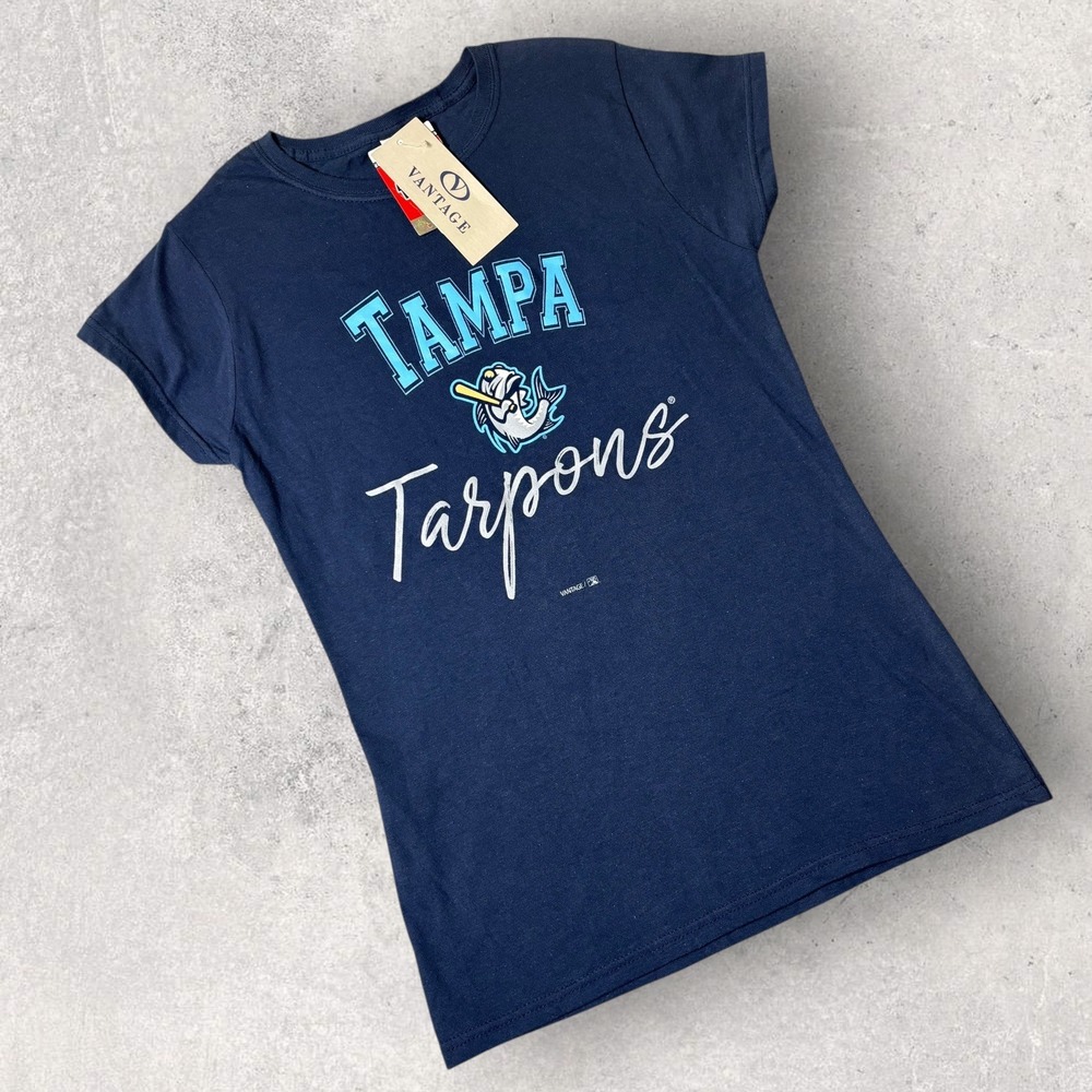 NEW Tampa Tarpons T-Shirt Womens S‎ Blue Minor League Baseball Vantage Gildan